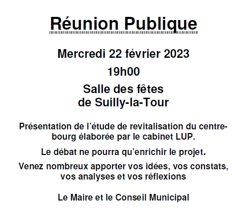 Réunion publique revitalisation Suilly la Tour