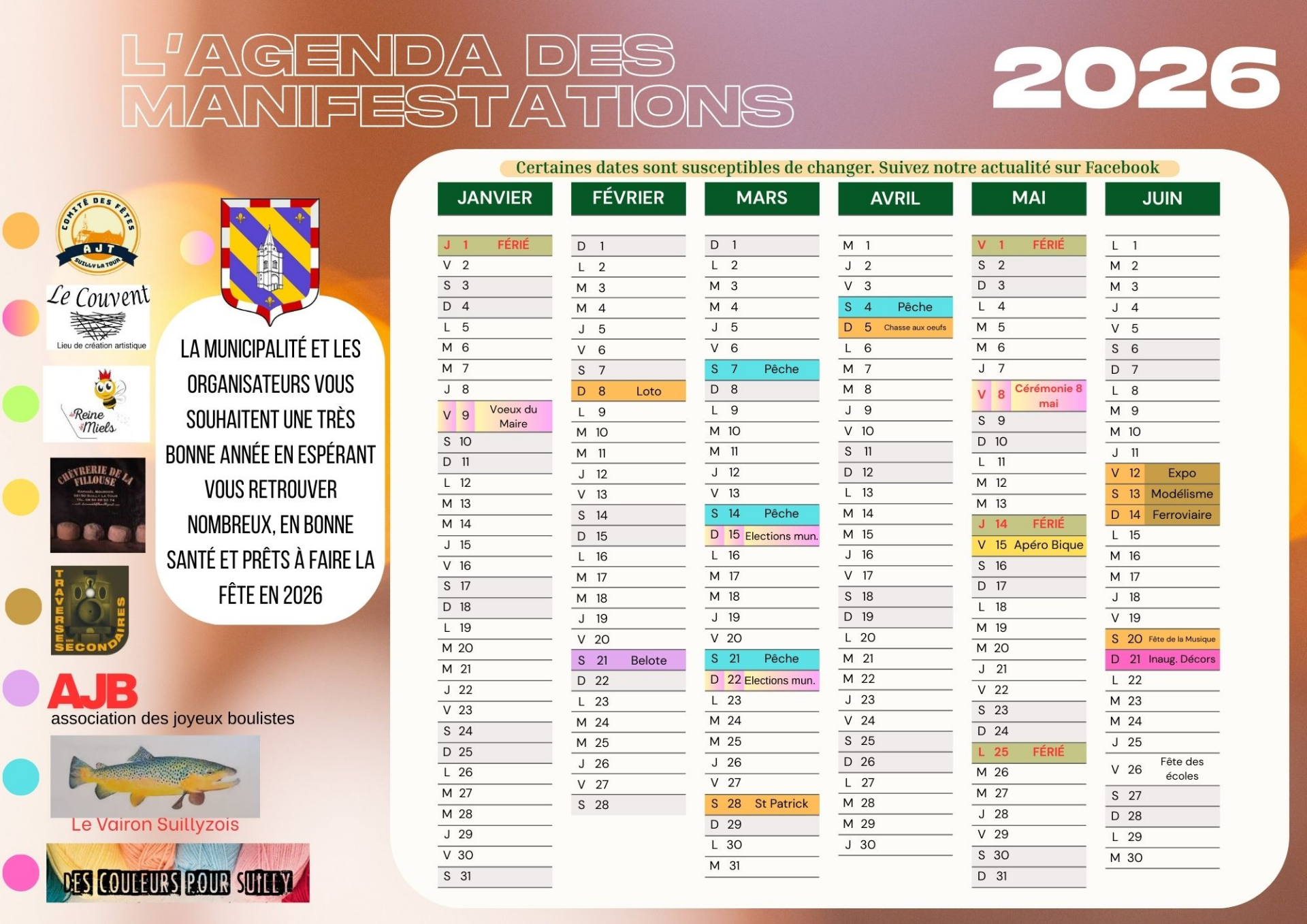 Agenda des manifestations 2026
